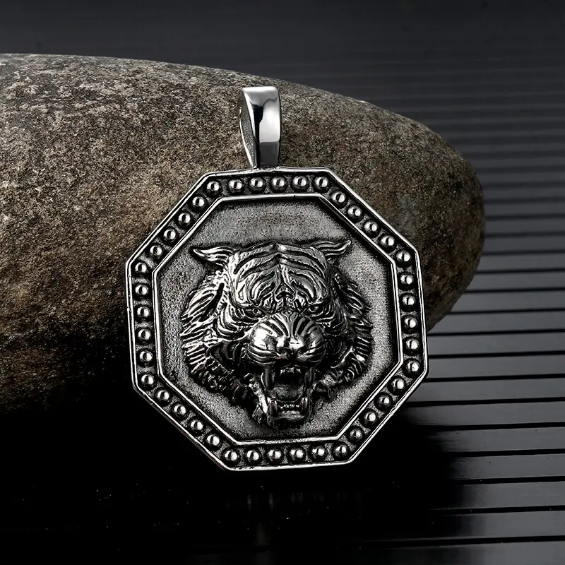 GTHIC Vintage Tiger Head Stainless Steel Pendant for Men Women Statement Jewelry Daily Wear