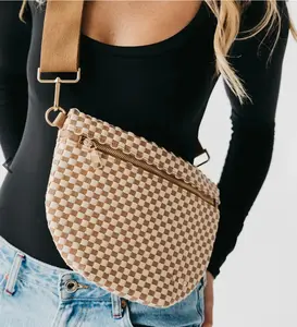 Westlyn Woven Bum Bag Checkered Tan - Elegant Design with Checkered Pattern and Versatile Use