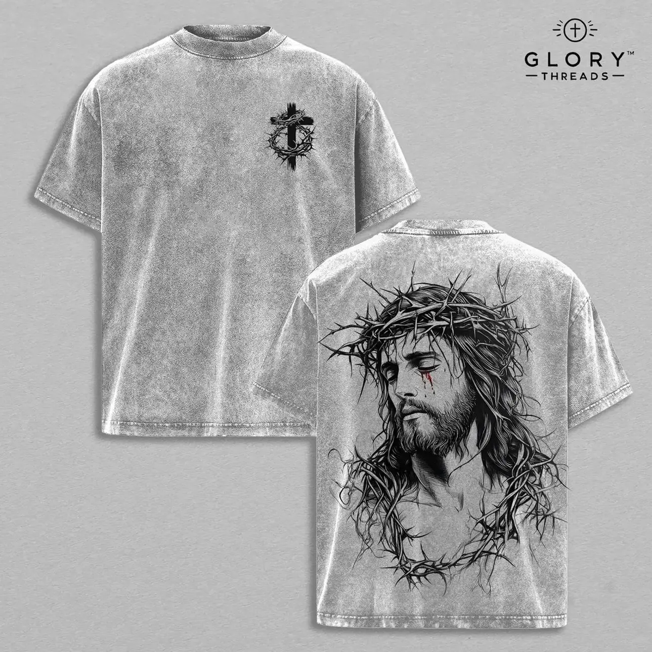 Tears of Blood – Christ’s Love in Pain - Jesus Crown of Thorns Tee Washed God Apparel Tee, Easter T-Shirt, Jesus T-Shirt, Easter Streetwear, Christian Apparel Graphic Tees, Gym Pump Cover Church Outfit RRA