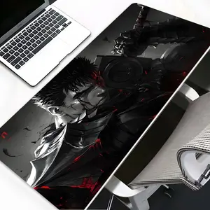 Dark Samurai Swordsman Black Red Large Gaming Mouse Pad, Extended Edgy Gamer Aesthetic Desk Mat Anti-Slip Rubber Lock Edge High-Definition Printing, Suitable For Computers, Laptops, Offices, Homes, Schools, Great Gift For Family And Friends