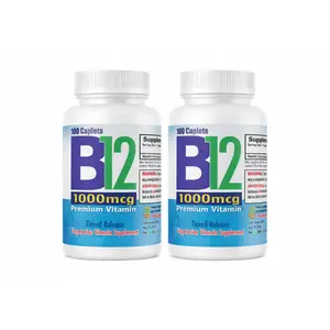 Vitamina B12 de alta potencia, 1000mcg, Set de 2 frascos con 100 tabletas c/u. Combate Anemia, fatiga, aumenta la energia, revitaliza el sistema nervioso