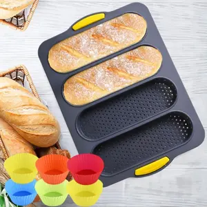 7 PCS Baking Molds Non-stick French Bread Mold Set, Silicone Bread Baking Tray with Muffin Cups, Bread Pots for Kitchen Baking Accessories, Baking Utensils, Perfect for Making Family Breakfasts, French Bread and Baguettes