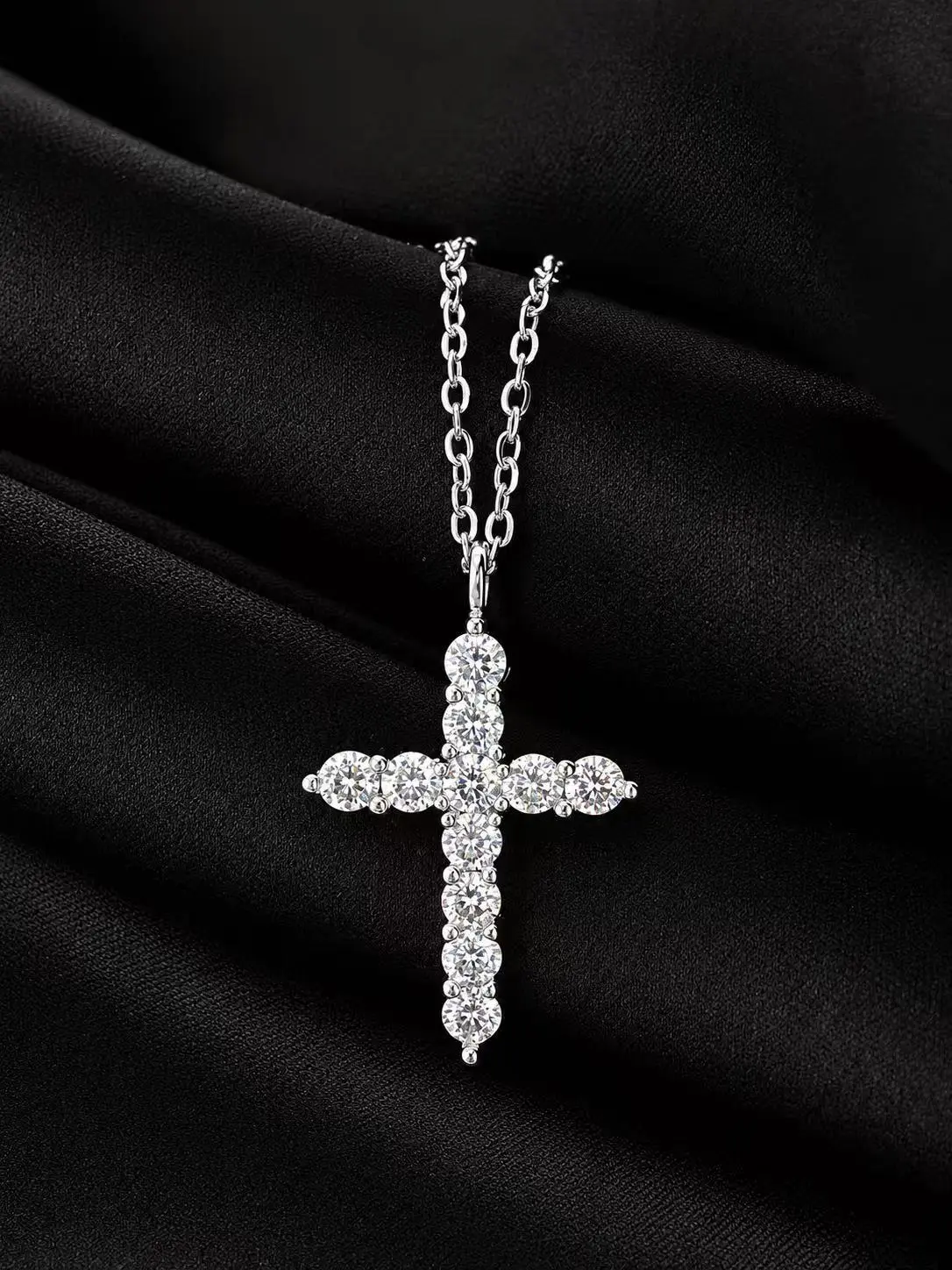 Round Cut Moissanite Pendant Necklace, White-Plated, GRA Certificate