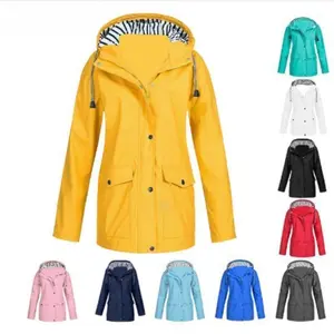 Women's Solid Color Waterproof Hooded Jacket, Casual Long Sleeve Zip Up Outerwear for Outdoor Activities, Ladies Sportswear for Spring & Fall, Womenswear