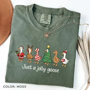 Comfort Colors Just A Jolly Goose Christmas T-shirt, Funny Santa Tee, Christmas Just A Jolly Goose T-shirt, Xmas Jolly Goose T-shirt Trendy Outfits Gift For Her
