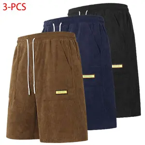 3-Pack Fleece Shorts – Summer lightweight, breathable, loose mid-length shorts with high stretch and a drawstring waist; retro trendy design, wear-resistant fabric; suitable for everyday commuting, casual wear at home, and outdoor wear; versatile.