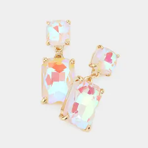 White AB Square Stone Dangle Pageant Earring | Interview Earrings | 569775