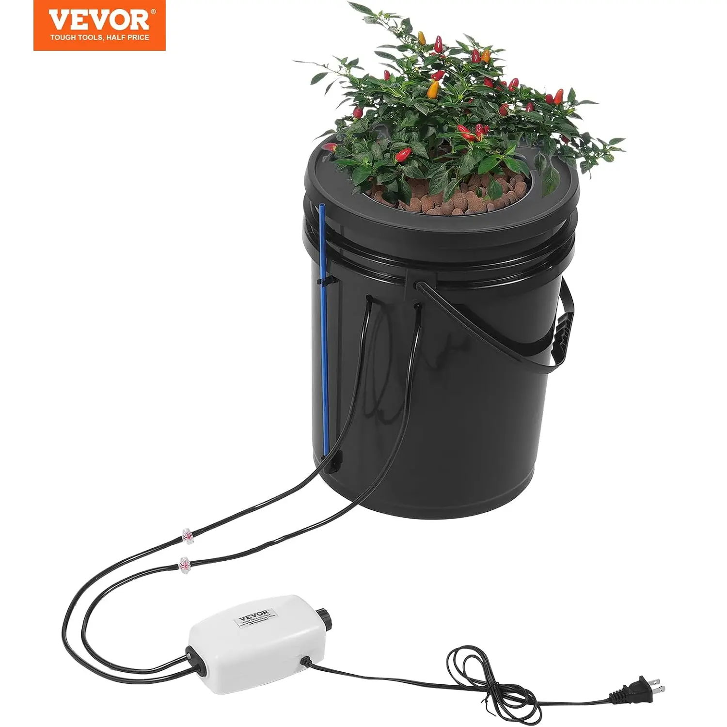 VEVOR DWC Hydroponics Grow System, Hydroponic Growing System with Top Drip Kit, 5-Gallon Deep Water Culture with Air Pump, Air Stone and Water Level Device for Leafy Vegetables(1 Bucket+Top Drip Kit)