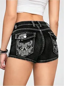 Women's Y2k Denim Shorts Grunge Punk Low Waist Skinny Mini Jean Shorts Streetwear