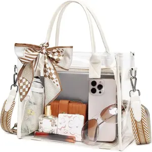 Transparent Clear Tote Bag Thick PVC Purse for Women with Guitar Strap for Stadium Events and Concert