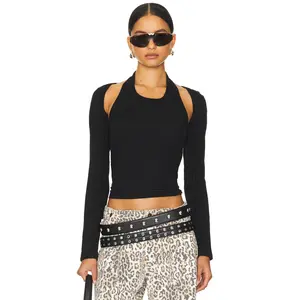 LIONESS Sculpted Long Sleeve Tank in Onyx