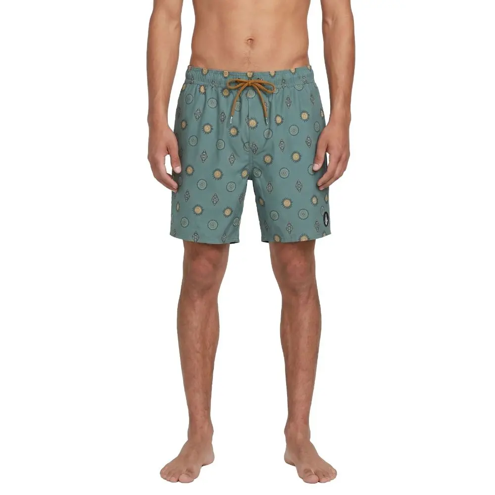 VOLCOM Men's Manic Print 17" Elastic Waist Swim Trunks - Quick Dry 4-Way Stretch Fabric with Side Hand Pockets for Surfing, Wave Print