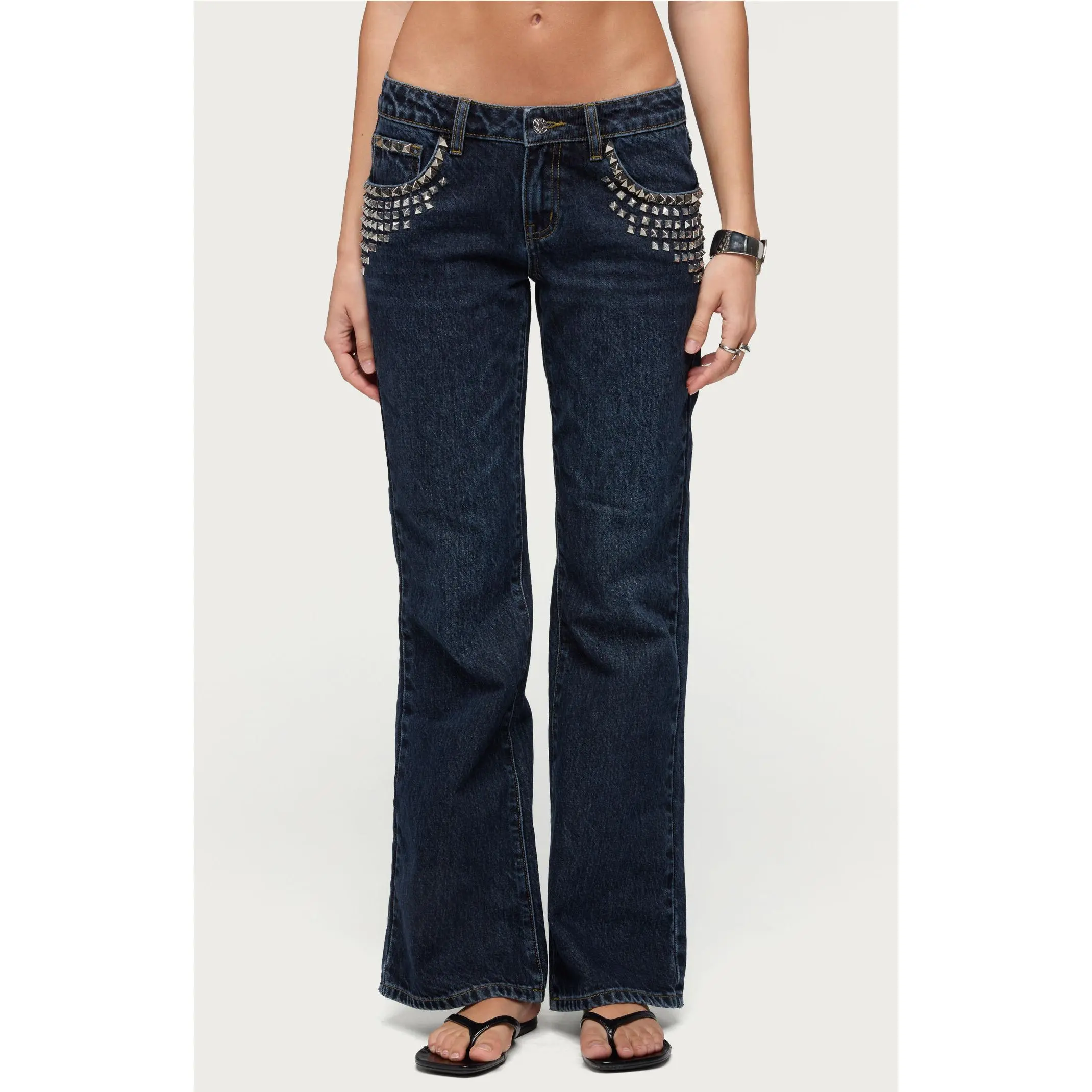 Edikted Women's Tyler Studded Low Rise Bootcut Jeans