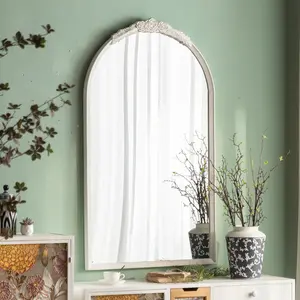 Arch Decorative Wall Mirror White - Wooden Classical Irregular Shape Antiqued Frame for Living Room Bedroom Bathroom