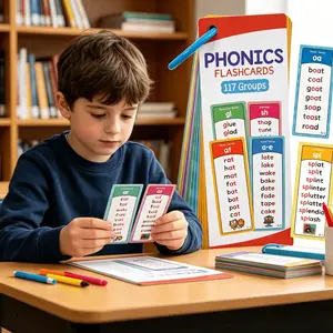 Phonics Word List Card Set 60pcs/set 117 Groups Phonics Flashcards for Kids Toddlers Reading Spelling  Early Learning Educational Toy for Homeschool Kindergarten Preschool Classroom School Supply Gift Set for Boys Girls Learning Materials Pack