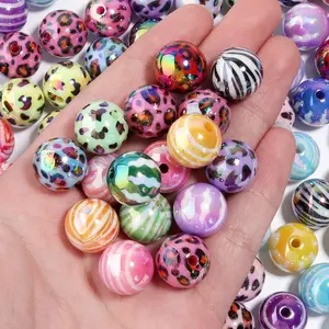 10Pcs/Lot 15.5mm Acrylic UV Plated Round Beads Charms for Jewelry Bracelets Supplies Making