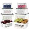 12pcs Airtight Food Storage Set - 6 Perforated PP Plastic Colanders, 6 High Capacity Produce Containers with Utensils, Leakproof Kitchen Gadgets for Fridge Storage Organization, Microwave-Safe Freshness-Maintaining Accessories, Produce Storage Containers