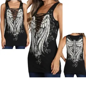 Nocturne Wings  McBling Tank Top Halter Rhinestone Plus Size Casual Comfort Womenswear Crystal Fitted street  Graphic Stretchy Sleeveless Cotton Style y2k tank printed tee rodeo shirts women graphic shirt