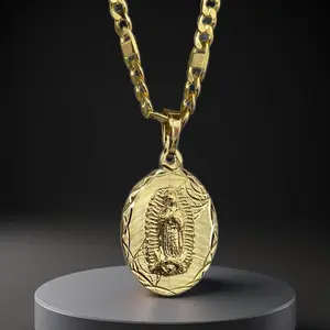 Virgen de Guadalupe Necklace for Womens Curb Chain