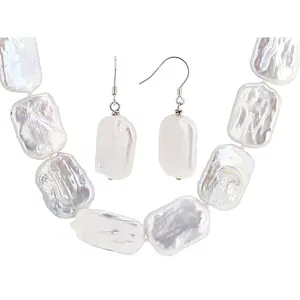 JTV White Cultured Freshwater Pearl Sterling Silver 18 Inch Strand Necklace & Earring Set