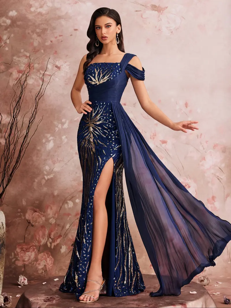 valhalla navy blue sequin lace-up dress - TikTok Shop