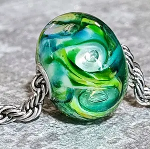 Glass lampwork bead for European style bracelets - Lilly pad