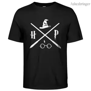 Men's Cotton Knit Short-Sleeve Breathable T-Shirt - Harry Potter Wizard Glasses & Moving Symbol Graphic, Menswear Streetwear Unisex Casual Tee