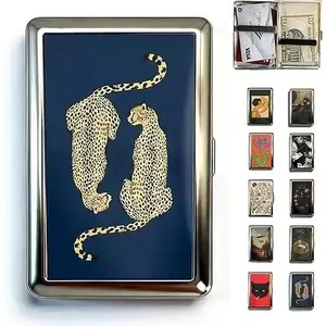 Vintage Leopard Print Metal Card Holder Compact Cash Card Organizer Portable Wallet Case Slim Storage Box for Daily Essentials Travel Use tiktokshopspringglowup