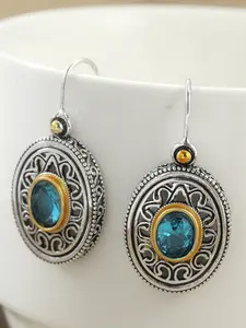 Vintage Hand-Carved Oval Pendant Earrings, Casual Daily Jewelry, Copper Material, All Seasons, Plain Pattern, No Choking Hazard