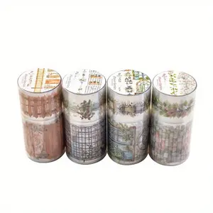 8 rolls of 16m garden-themed landscaping sticker tape, PET waterproof material, retro style, flower fence handbook, DIY priming decorative material tape