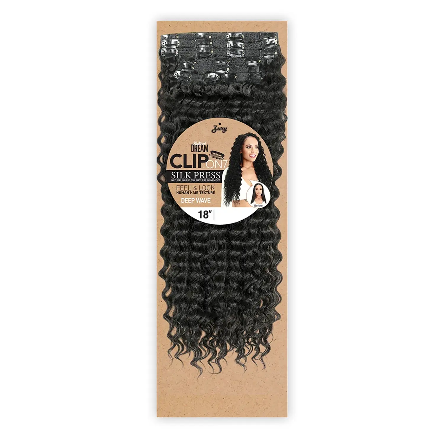 Royal Zury Weave Natural Dream Silk Press Clip-On Synthetic Extensions, 7Pcs 18" Deep Wave Hair Pieces