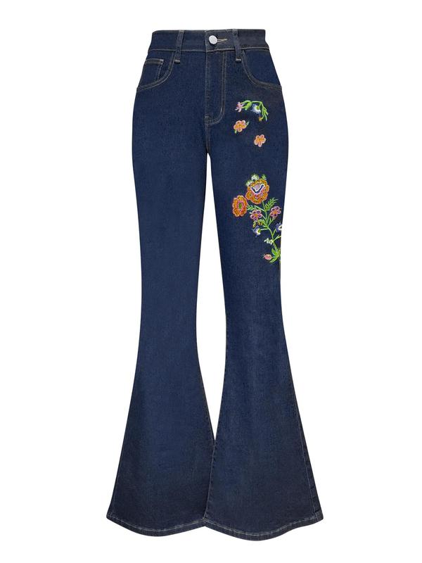 Women's Plain Flare Leg Jeans with Button & Pockets , Casual Bell Bottom Trousers for Daily Wear, Ladies Bottoms for All Seasons