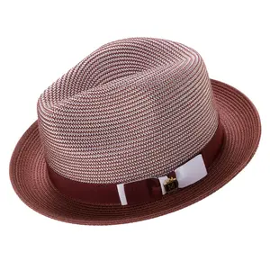 Burgundy Two Tone Stingy Brim Fedora Hat by Montique
