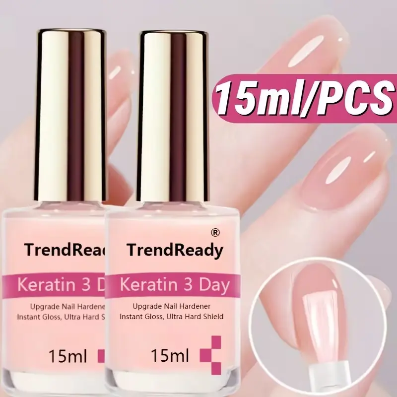 2PCS 15ml Nail Hardener Suitable for Weak Nails - Fast Dry Keratin with Vitamin E, 4-in-1 Natural Nail Strengthener for Instant Smoothing, Protein Hardener for Manicure & Pedicure, for Weak, Brittle, Soft, Thin Nails Care Products