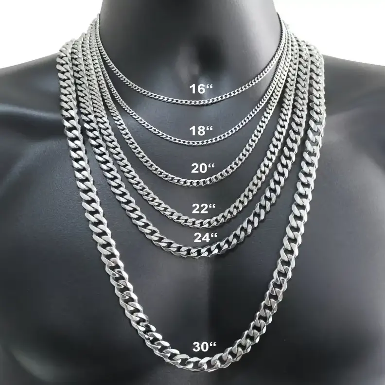 Men's Durable Stainless Steel Cuban Curb Link Chain Necklace - Cuban Link Design, Non Tarnish Costume Jewelry, 3/5/7/9/11mm Widths, 18in-30in Lengths, Cool Gifts for Adults, Casual Fashion Accessory, Non Tarnish Jewelry