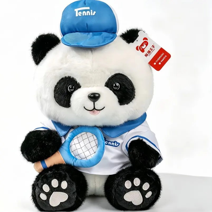 Tennis Sports Style Panda Plush Toy, Soft and Cozy Teddy Bear for Kids, Perfect Gift for Tennis Enthusiasts, Durable and Safe Design