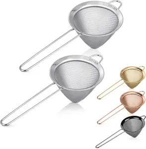 2-Pack 18/8 Stainless Steel Rust-Free Conical Fine Mesh Food Strainers, Long-Handle Kitchenware Utensil for Tea, Coffee, Shaker Use