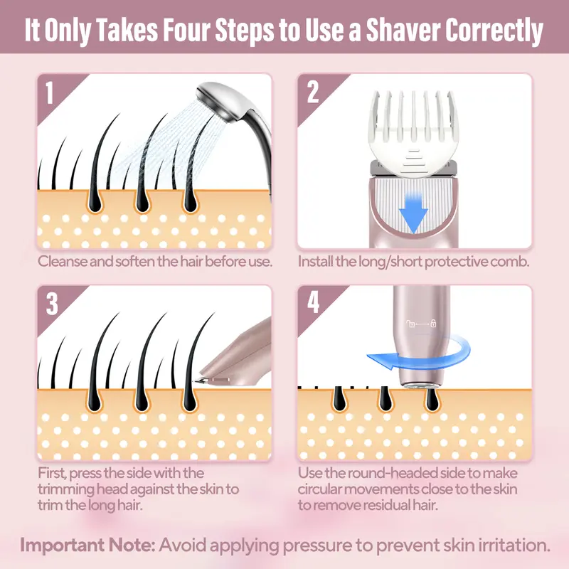 Akunbem Bikini Trimmer for Women, Electric Shaver and Razor Rechargeable 2-in-1 Body and Facial Epilator, Dual Heads for Painless Trimming of Pubic Hair, Face, Underarms and Legs, IPX7 Waterproof. Christmas Gift New Year Gift Shaving Grooming 3