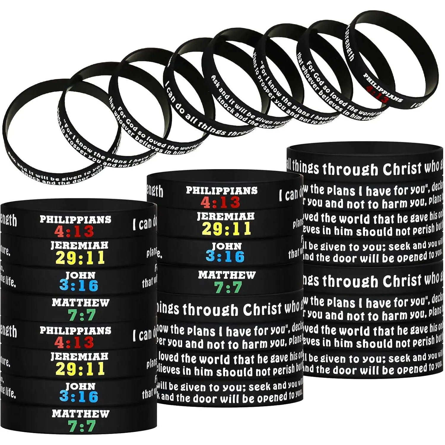 48 count  Verse Bracelets Christian Scripture Bracelets Bulk Rubber Religious   Verses Wristbands Faith Hope Belief Inspirational Wristbands