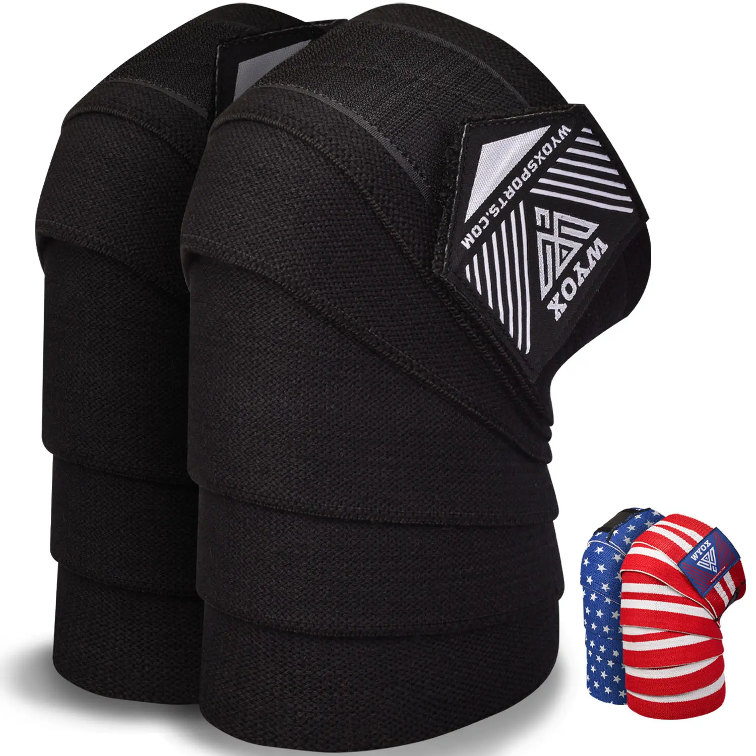 WYOX Knee Wraps (Pair) with Strap for Squats, Weightlifting, Powerlifting, Leg Press, and Cross Training - 72" Flexible Gel Knee Wraps for Men & Women