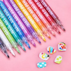 12-Color Nail Art Pen Set, 0.6mm Fine Tip Nail Polish Pens for Drawing & Painting, Quick-Dry Acrylic Liner Pens for DIY Nail Art & Manicure Design