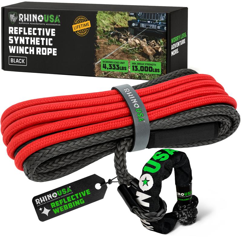 Rhino USA Synthetic Winch Line (3/8" x 94') with Soft Shackle for Jeep Wrangler, Gladiator, 4Runner, 1/2 Ton Pickup Ultimate SUV and Truck Accessories