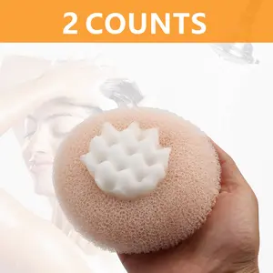 2 Counts 2-in-1 Sunflower Suction Cup Bath Ball, skin-friendly material exfoliates for men & women with random colors