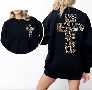 I Can Do All Things Through Christ Who Strengthens Me Sweatshirt, Camo Cross Shirt, Amen Hoodie, Religious Tee, Camo Christian Gift, Bible Verse Shirt