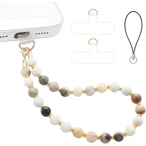 Crystal Beaded Smartphone Wrist Strap Chain - 11.02in Detachable Alloy Bracelet Lanyard with 2 Plastic Tether Tabs, Transparent Mobile Phone Case Accessory, Easy-Installation Stone Phone Accessory, Accessories