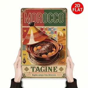 Vintage Aluminum Wall Art Moroccan Tagine Kitchen Decor Retro 2D Flat Artwork for Home Dining Room Ramadan Valentine Holiday Decoration