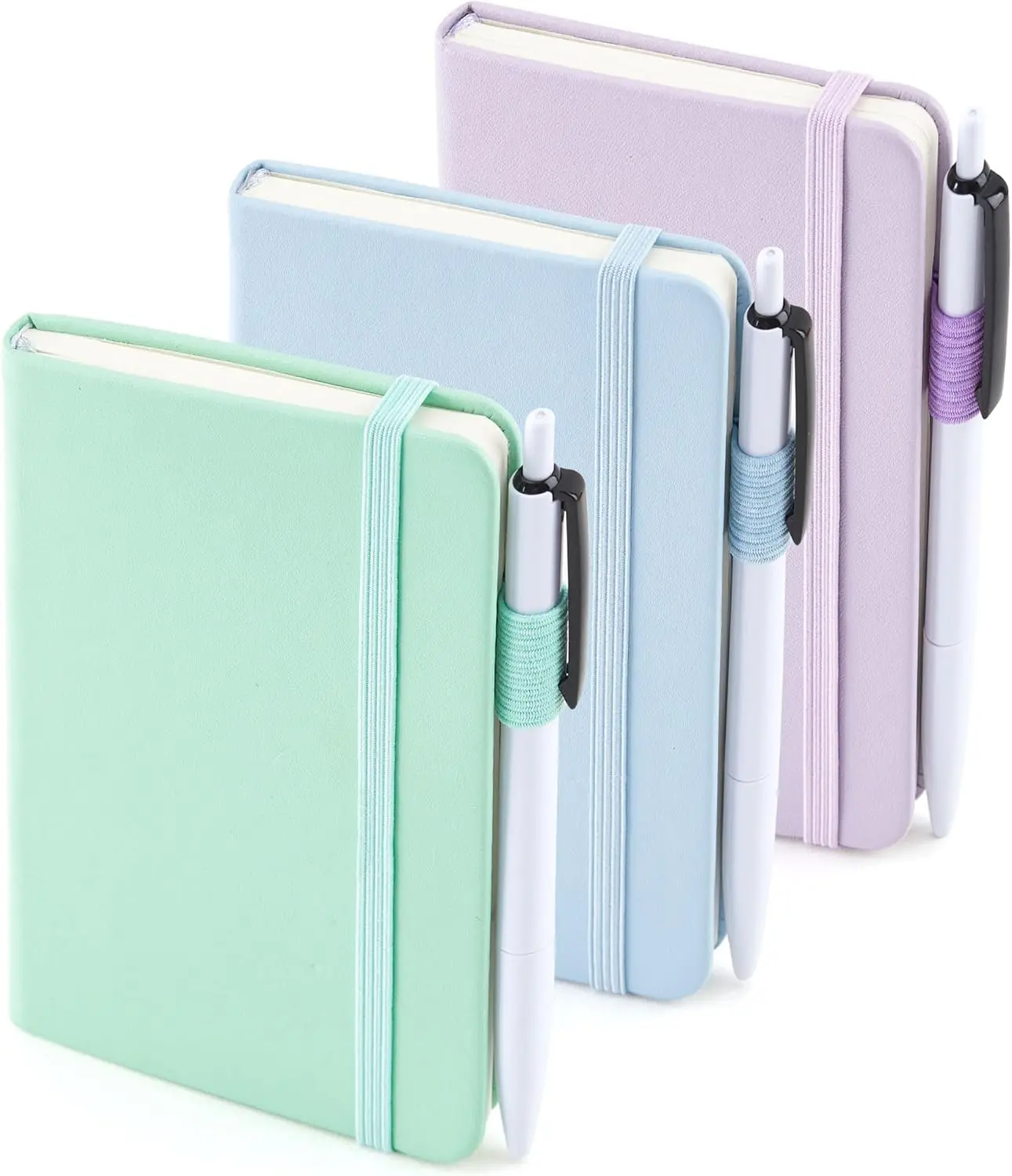 Feela 3-Pack Pocket Small Notebook Journals Mini Cute Hardcover College Ruled Notepad Women Office Supplies with 3 Black Pens 3.5"x 5.5" A6 Pastel Colors