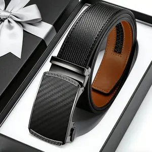 Men's Leather Ratchet Belt - Easy Release Adjustable Belt for Dress & Casual Wear, Perfect Father's Day Gift