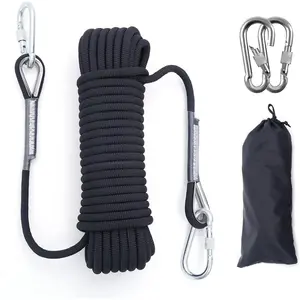 12mm Climbing Rope 32FT 64FT Static Rock Rope Outdoor Tree Rappelling Rope Nylon Rope with 2 Steel Hooks for Climbing Hiking Camping,summervibes