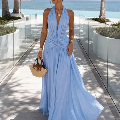 raise a toast satin plisse halter maxi dress Raise A Toast Satin Plisse Halter Maxi Dress Pink / XS